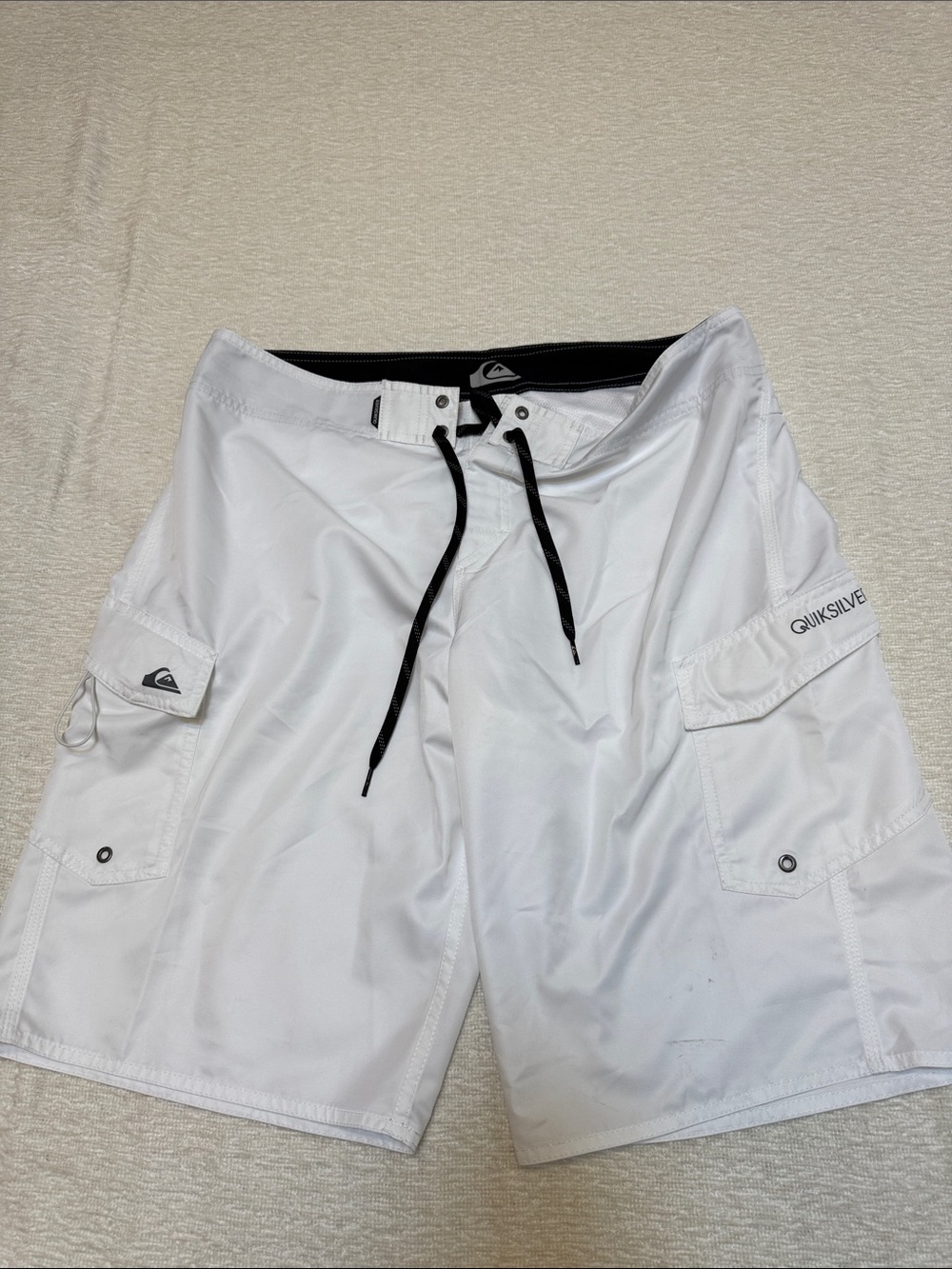 Quiksilver White Boardshorts with Black Drawstring